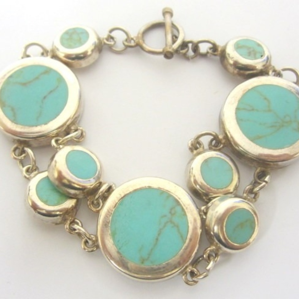 Sterling Silver and Turquoise Link Bracelet 8"